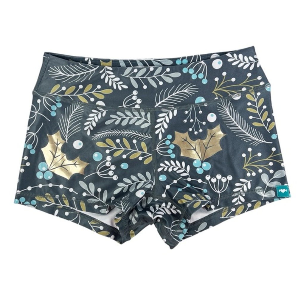 Wodbottom Blue Gold‎ Foil Holly Winter Shorts 3" CrossFit Workout Size Medium
